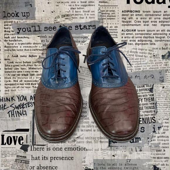 Vintage Cole Haan brown faux alligator leather and blue leather upper dress shoe main image 5
